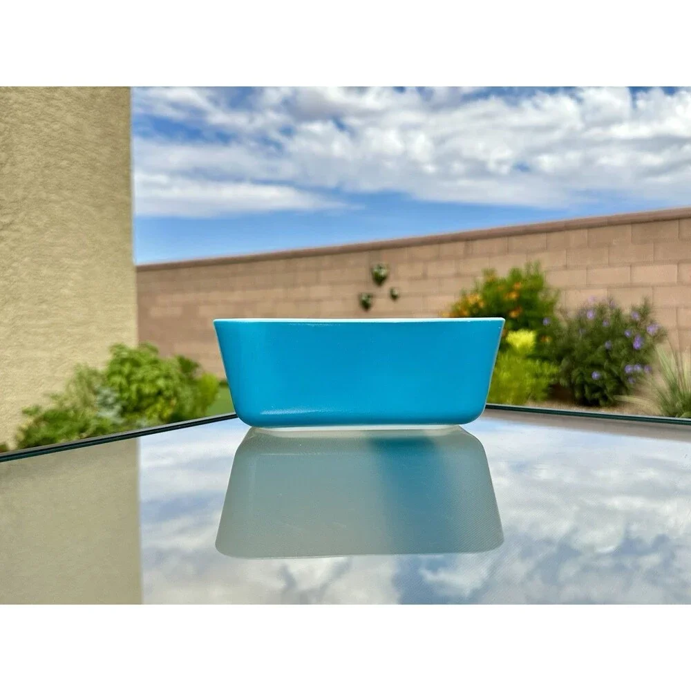 Vintage PYREX 502-B Refrigerator Dish Turquoise Blue NO Lid Fridgie Milk Glass
